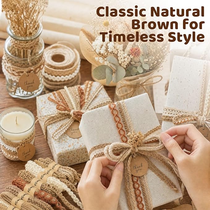VGOODALL 9 Rolls Jute Ribbons Lace Craft Ribbon 18 Meters for Crafts Wraping Gifts Party Holiday and Rustic Wedding Decorations