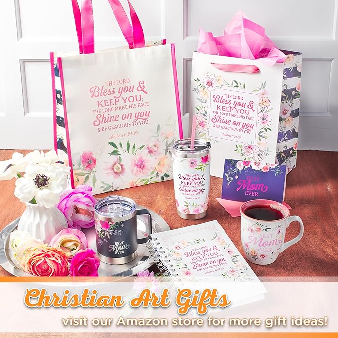 Christian Art Gifts Large Portrait Scripture Gift Bag w/Blank Card & Wrapping Tissue Paper Set for Moms: Lord Bless You Inspirational Bible Verse, Best Mom Ever Greeting for Mother's Day, Birthday,