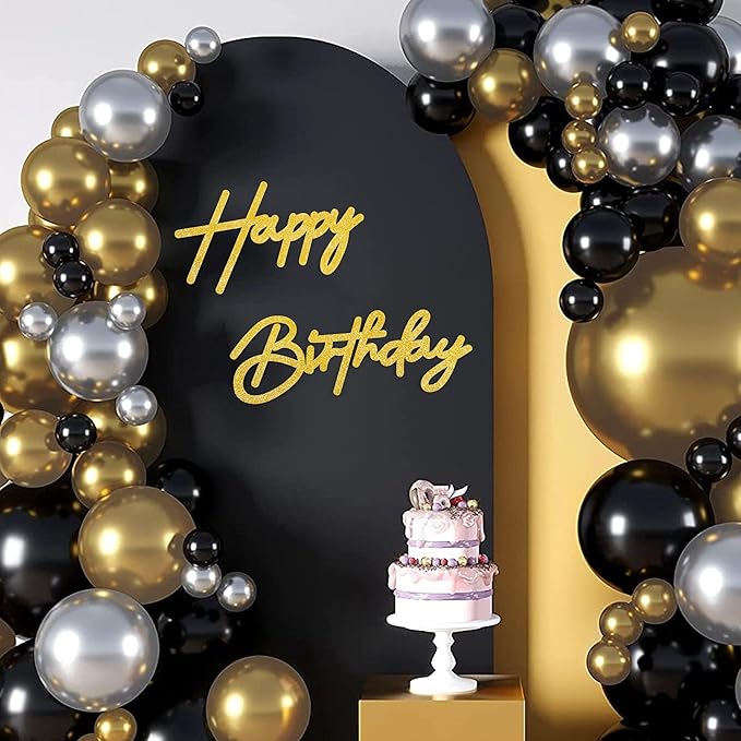 CANREVEL Happy Birthday Sign for Backdrop, Glitter Felt Gold Happy Birthday Banner, Golden Birthday Party Decorations for Girl Boy Women Men, Wall Decor Balloon Arch Photo Prop