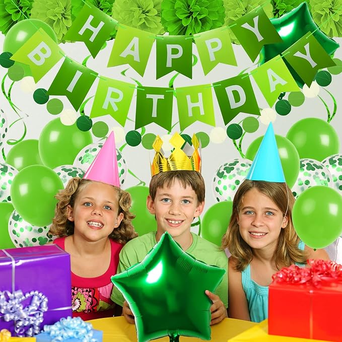 Green Birthday Decorations, Party Decorations Happy Birthday Decorations with Banner for Women Boys Girls Dinosaur Safari Party Decorations Wild One Party Supplies