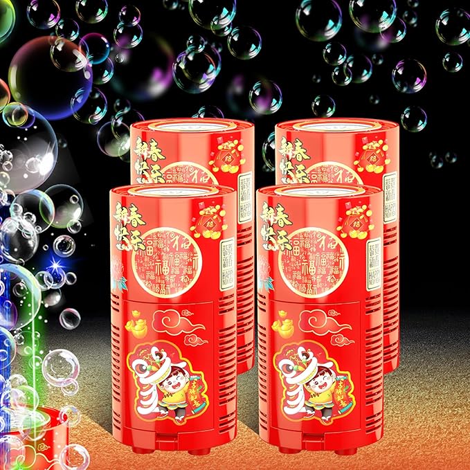 Bubble Machine (4PCS, 13 Holes) with LED Lights, Automatic Bubble Blower Toys, Portable Bubbles Maker for Wedding Christmas Chinese New Years Party Decorations, Kids Birthday Gifts, Balloons Banner