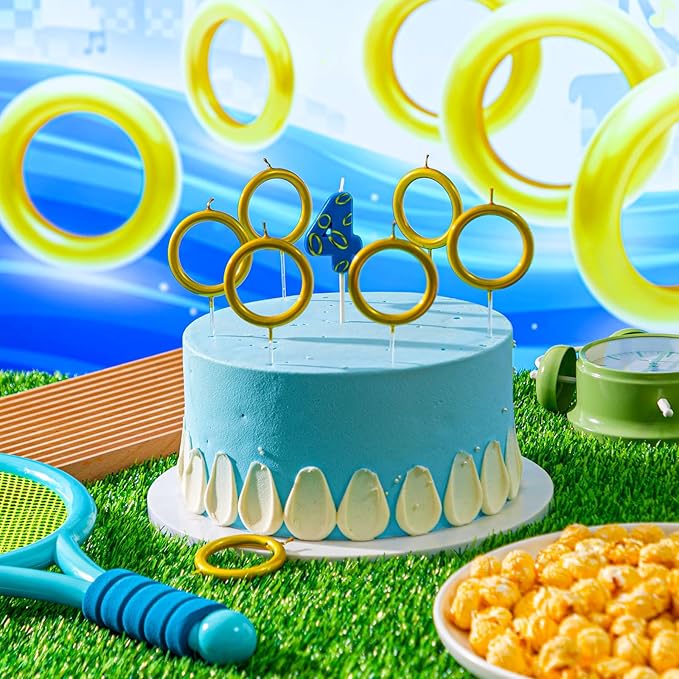 Conelist 7 Pcs Gold Ring Birthday Candles Number Candle Cake Topper Cartoon Characters Themed Candle for Wedding Anniversary Valentine's Day Birthday Party Decorations Supplies(Number 4)