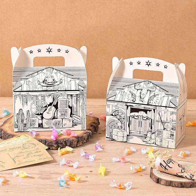 WERNNSAI Cowboy Party Favors Boxes - 12 PCS Western Goodie Boxes for Birthday Decorations Wild West Party Favors for Birthday Holiday Party Supplies