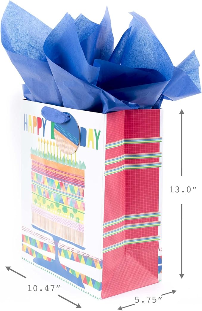 Hallmark 13" Large Gift Bag with Tissue Paper (Bright Cake) for Birthdays, Parties and More