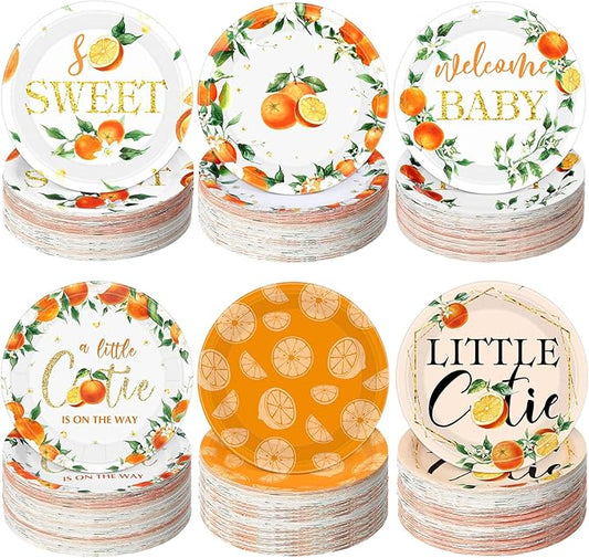 Funnymoom 60 Pcs 7 Inch Little Cutie Paper Plates Orange Baby Shower Plates Decorations Fruit Orange Citrus Baby Shower Tableware a Little Cutie Is on the Way Party Supplies for Fruit Birthday Party