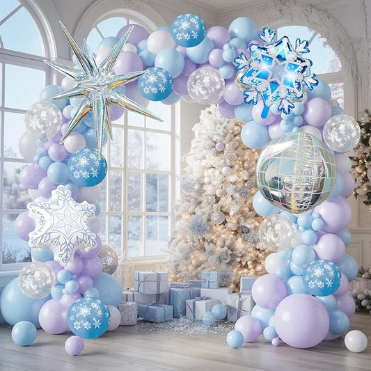 Winter Snowflake Balloon Arch Garland Kit, Winter Wonderlan Decorations Iridescent Blue Purple Balloons for Snow Onederland Princess Christmas Baby Its Cold Outside Baby Shower Birthday Party Supplies