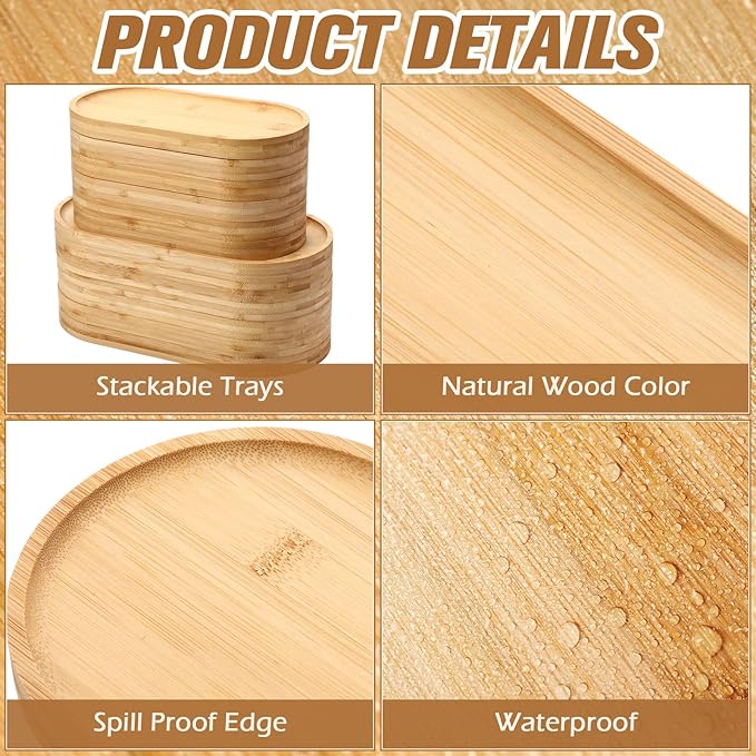 Geetery 12 Pcs Wood Serving Trays 10 and 12 Inch Charcuterie Boards Oval Wooden Plates Serving Platter Cheese Dinner Plates Bulk for Dessert Snack Bread Fruit Appetizer Dishes(Bamboo Wood)