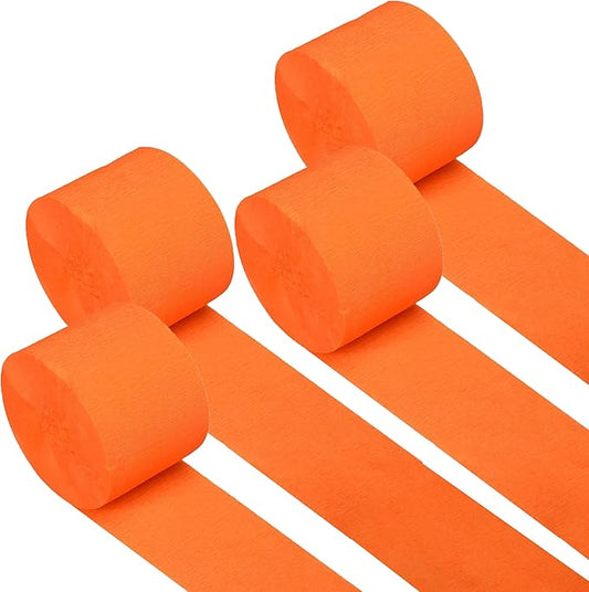 Captain Décor 4 Orange Streamers, 382ft Crepe Paper Streamers Party Decorartions, Orange Birthday Decorations Crepe Paper Rolls (1.8 inch x 82 ft/Roll)