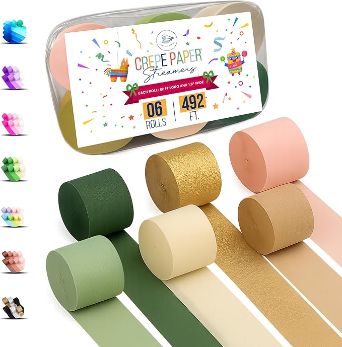Captain Decor 6 Sage Green Streamers, 492 FT Sage Green Birthday Decorations, Party Decorations, Crepe Paper Streamers for Baby Shower, Wedding, Bridal Shower Party Supplies (1.8 inch x 82 ft/Roll)