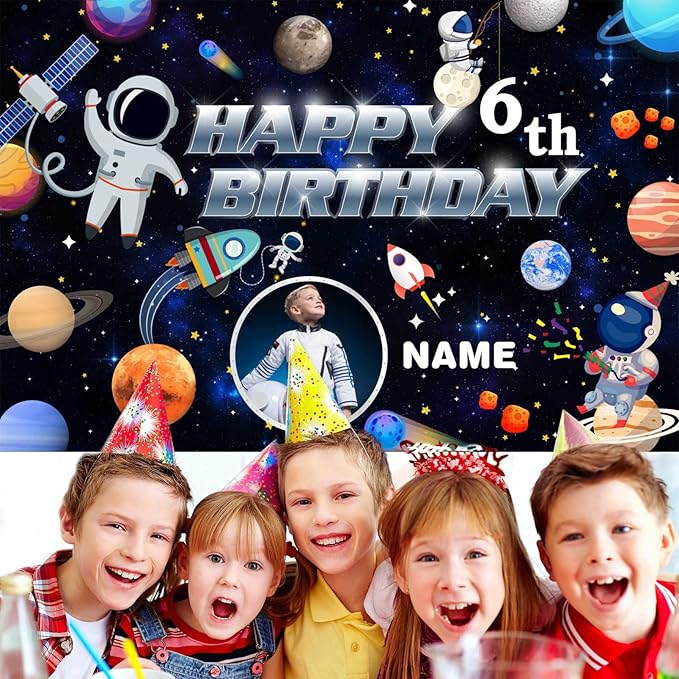 Dicodes Custom Space Birthday Party Decorations Supplies, Personalized Outer Space Birthday Banner, 4x6ft-8x12ft
