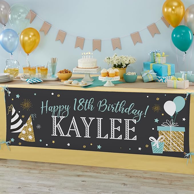 Let's Make Memories Personalized Happy Birthday Banner for Kids - Custom Birthday Party Decorations - Indoor/Outdoor Vinyl - Any Text - Chalkboard Celebration - 8ft