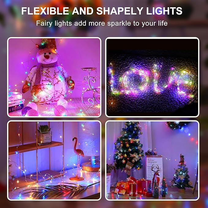 Aogist 50LED Fairy Lights 16ft Dual Power(USB/Battery) with Remote & Timer, 8 Modes Flexible Copper Wire Waterproof String Lights for Outdoor Christmas Wedding Bedroom Party Decor-1 Pack,Multicolor