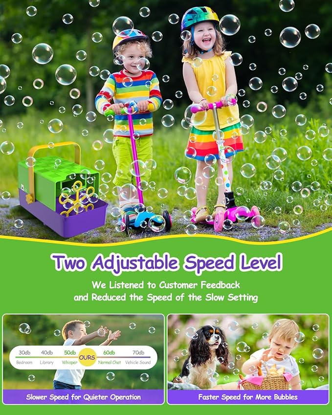 Bubble Machine, 3 in 1 Bubble Maker for Kids - 3 Replaceable Bubble Wands & 2 Speeds, 10000+ Colorful Bubbles/Min, Battery Operated or Plug-in, Bubble Toys for Indoor Outdoor Parties & Birthday Gifts