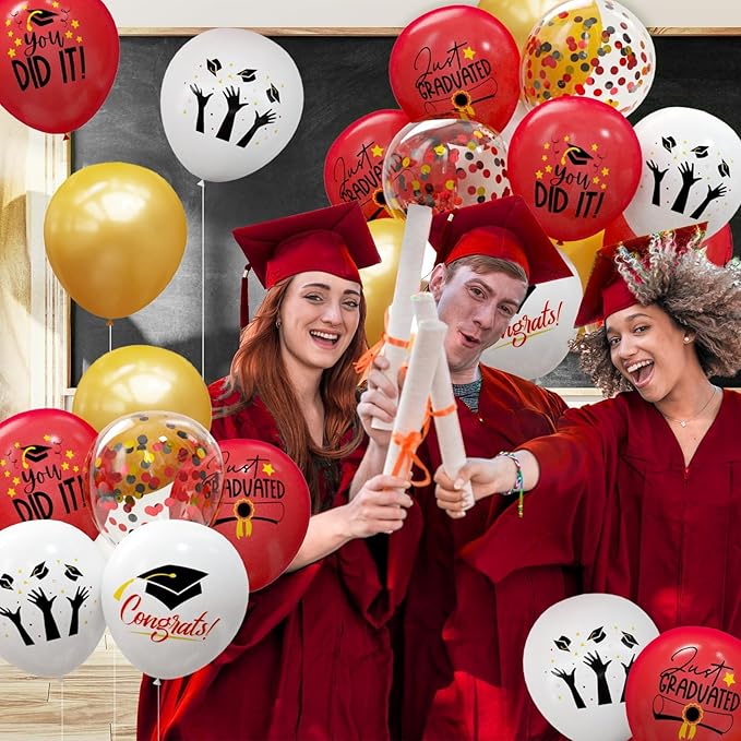 2026 Graduation Party Decorations, 68pcs Graduation Balloons Red and Gold Grad Decor for College High School Class of 2026 Congrats Grad Party Decor
