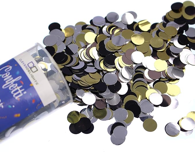 48 Pack - CleverDelights Shiny Confetti Poppers - Metallic Gold Silver and Black Colors - Wedding New Years Holiday Birthday Party Confetti