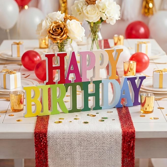 Novabright Happy Birthday Sign Centerpieces for Table Birthday Party Decorations for Women Bday Birthdays Themed Celebration Party Supplies(Rainbow,Glitter)