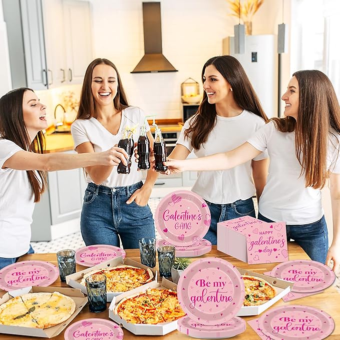 96 PCS Galentine's Day Party Decorations Be My Galentine Tableware Set Happy Galentine's Day Paper Plates Napkins Disposable Valentines Party Supplies for Girls Ladies Valentines Parties Favor