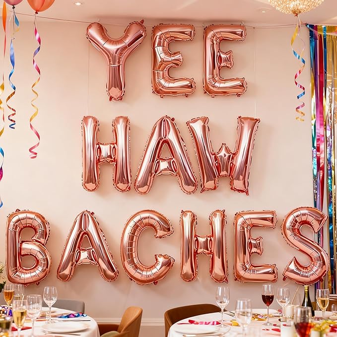 Yee haw Baches Rose Gold Balloons Bachelorette Party Decor, 16 Inch Letters Foil Mylar Balloon Banner Decor, Naughty Bachelorette Party Favors Bridal Shower or Wedding Party Supplies