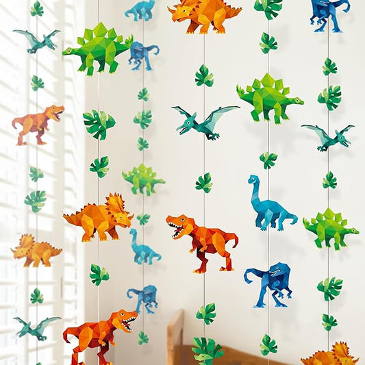 Cheerland Dinosaur Birthday Decorations Jurassic Dinosaur Party Decorations Hanging T-Rex Raptors Triceratops Pterodactyl Brachiosaurus Garland Geometric Dino Party Jurassic Theme Backdrop Pack of 6