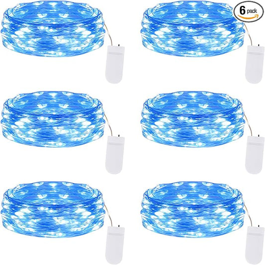 Lakumu 6-Pack Battery Operated Fairy Lights, 7FT 20 LED Waterproof Silver Wire Firefly String Lights, Blue Mini Lights for Mason Jars, Bedroom, Wedding, Party, Centerpiece Table Decor
