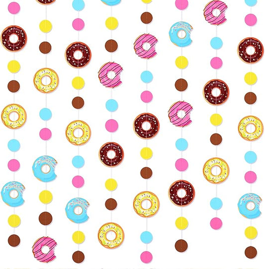 pinkblume Donut Party Decorations Polka Dot Sweet Doughnut Garland Streamer Banner Cutouts for Birthday Baby Shower Wedding Bridal Shower Anniversary Engagement Party Decorations Supplies