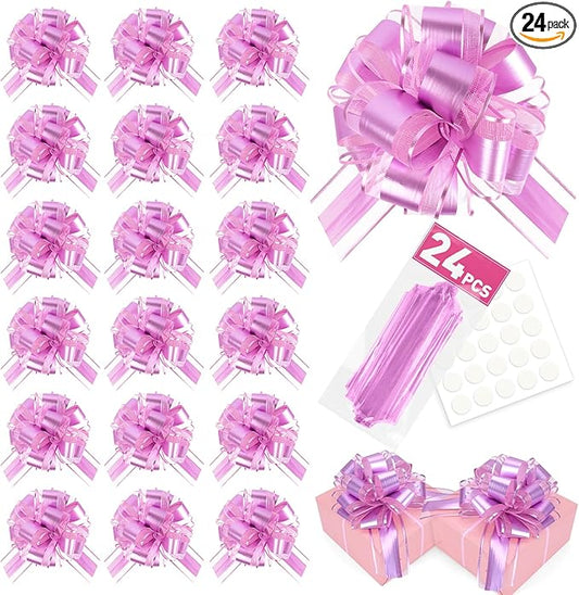 TUXIYA 24PCS 6 Inch Large Pull Bows,Pink Bow for Gift Wrapping,Party Gift Wedding Ribbon Bows for Wrapping Boxes or Flower Decorations,Perfect for Christmas Valentine's Day Decoration Bow（Pink）