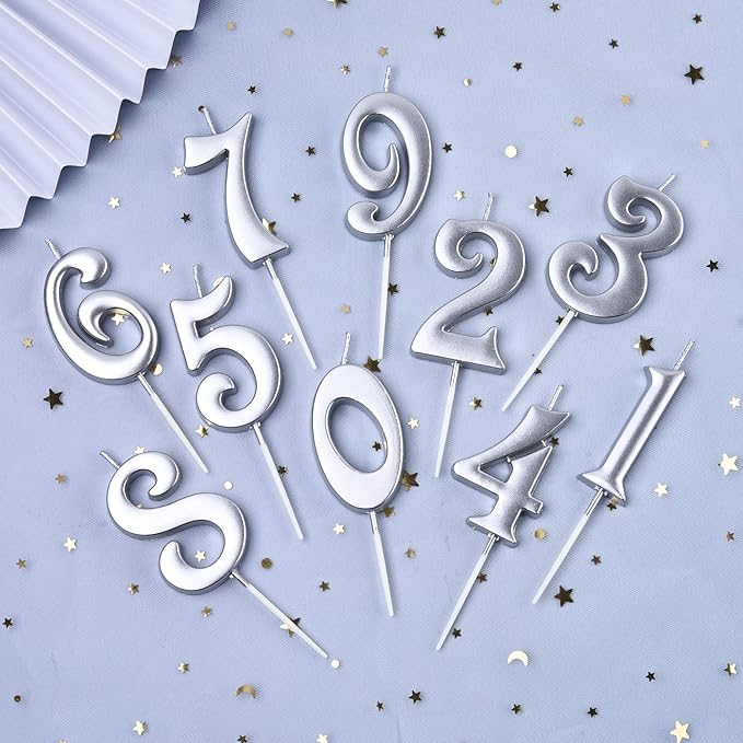 PHD CAKE 10-Count 0-9 Silver Number Birthday Candles, Number One Birthday, Silver Number Candles, Party Celebration, Baby Showers