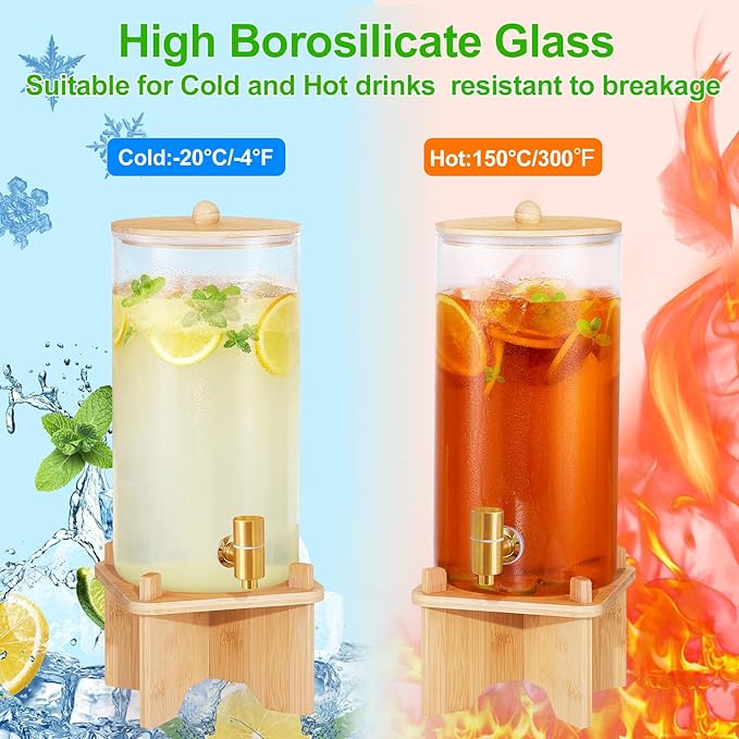 FavorFlavor Glass Drink Dispenser for Parties:2PCS 1.5 Gallon Large Beverage Dispenser with Stand,Water Lemonade Dispenser with Stainless Steel Spigot,Ideal for Dispensing Juice, Beverages, Sun Tea