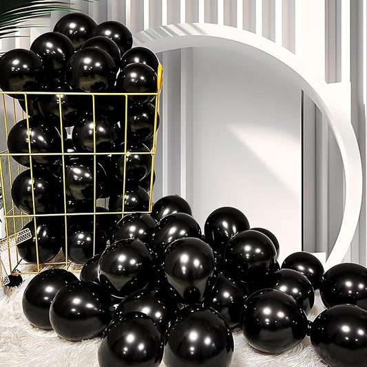 Firomi Small Black Balloons 5-inch 100 Pack Helium Metallic Shiny Round Black Thicken Latex Balloon for Wedding Birthday Party (with 2 Ribbons)