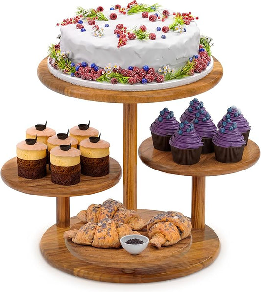 HURZMORO 4 Tier Round Cupcake Tower Stand for 50 Cupcakes,Wood Cake Stand with Tiered Tray Decor,Farmhouse Tiered Tray Decor,Cupcake Display for Birthday Graduation Baby Shower Tea Party