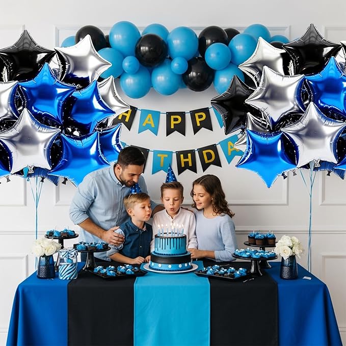 TONIFUL 15Pcs 18 Inch Large Navy Blue Silver Black Star Shape Foil Balloons Big Stars Helium Mylar Ballons for Birthday Wedding Bridal Shower Anniversary Engagement Party Decorations Supplies