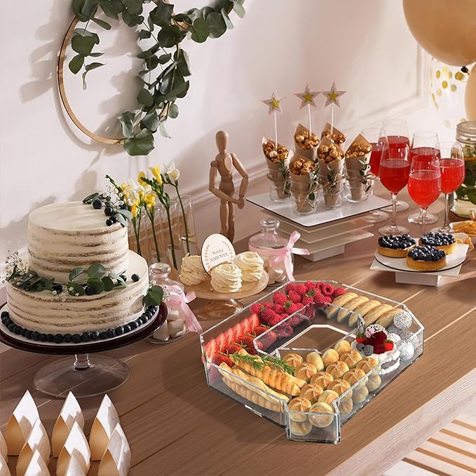 13.8" Acrylic Letter Charcuterie Tray, Charcuterie Letters Fillable Box for food, Reusable Serving Cake Candy Dish Display Tray for Birthday Anniversary Party Decoration (Letter Q)
