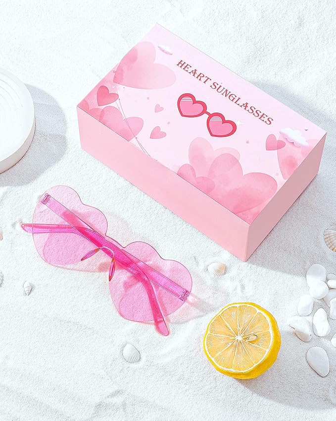 12 Pairs Heart Shaped Sunglasses Candy Color Rimless Fun Heart Glasses for Women Party Favors