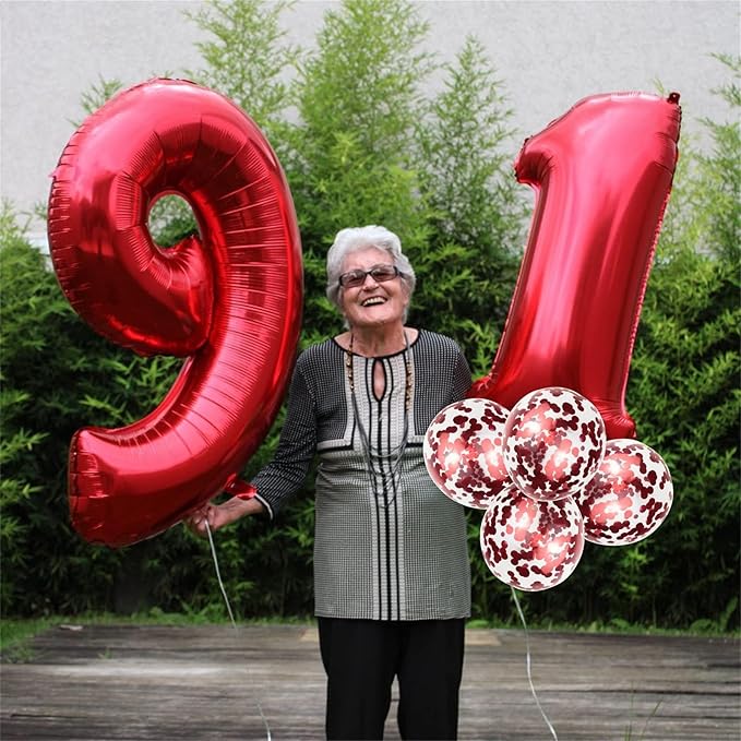 40 Inch Red Number 7 Balloon for Boys Girls, Large Self Inflating Foil Number Balloons 0-9 for Boys Girls, Digit 7 Helium Balloons for Women Men Birthday Christmas New Year Party Anniversary Supplies