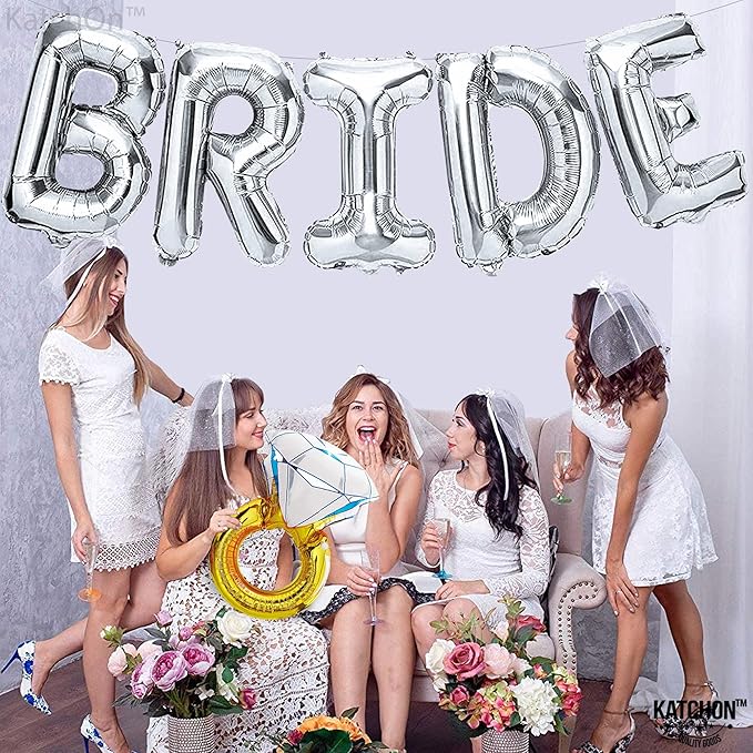 KatchOn, Giant Silver Bride Balloons with Ring - 40 Inch | Bachelorette Party Decorations | Ring Bride Balloons Bachelorette for Bridal Shower Decorations | Engagement Party Decor | Bride to Be Decor