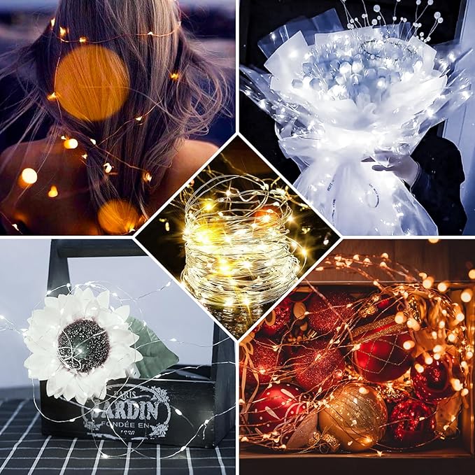 12 Pack Fairy Lights 7Ft 20 LED Twinkle String Lights 3 Modes Battery Operated Waterproof Firefly Starry for Mason Jar Party Wedding Christmas Valentines Day Table Centerpieces,Warm White + White