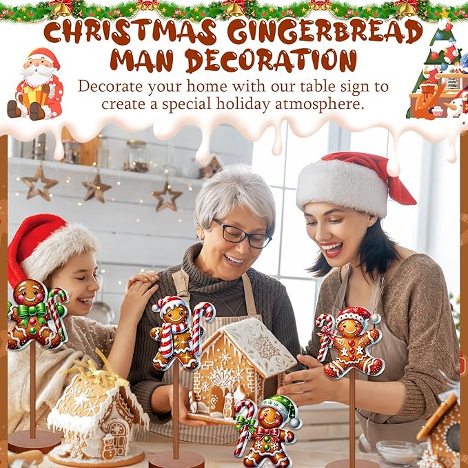 Geelin 10 Pcs Christmas Gingerbread Table Decoration Wooden Gingerbreads Centerpiece for Table Gingerbreads Theme Birthday Party Decor Gift for Xmas Holiday Winter Desk Home Office Party Decor
