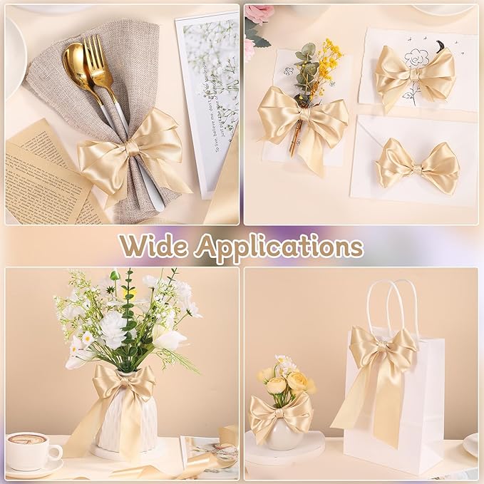 woric Champagne Gold Ribbon 1 1/2 Inch 60 Yards Wide Gift Satin Ribbons Gold Bows for Mothers Day Graduation Gift Wrapping Flower Bouquet Birthday Decorations