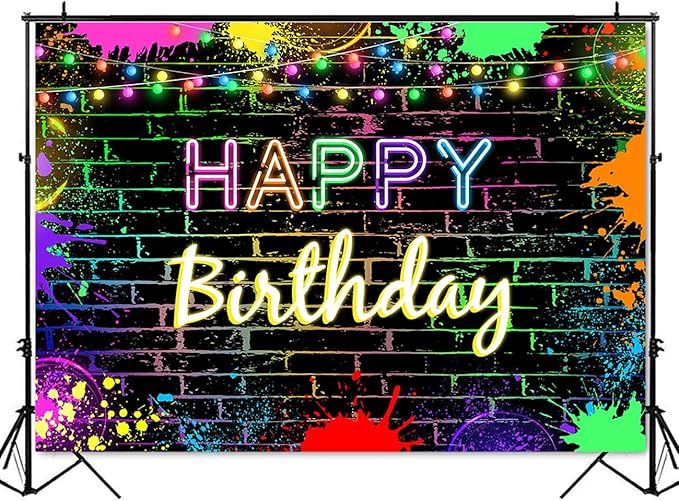 Mocsicka Glow Birthday Backdrop Neon Glow in The Dark Party Decoration Glow Crazy Rainbow Birthday Photo Backdround Photo Prop (Glow deign but Not Real Glow) (10x8ft(120x96 inch))