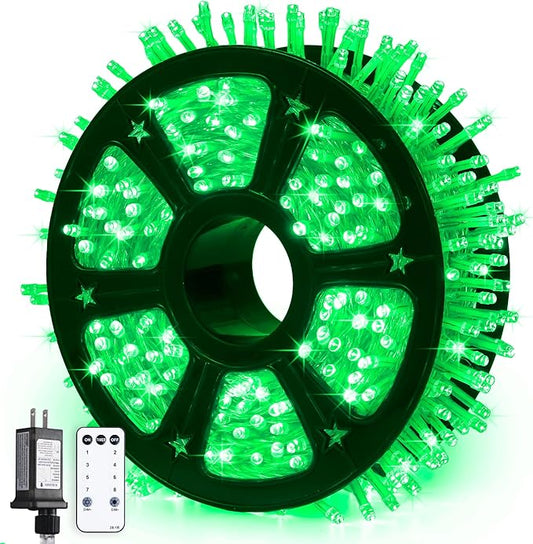 JMEXSUSS 600 LED Green Lights Indoor Outdoor Waterproof, Clear Wire Plug in 168 FT Green Christmas String Lights for Yard Tree Room Garden Halloween Party Xmas Decor, 8 Mode, Remote