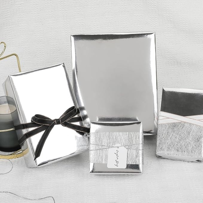 NESCCI Silver Metallic Wrapping Paper, Solid Color Paper,Gift Wrapping Paper,Perfect for Wedding,Valentine's Day,Birthday, Christmas,Baby Shower,DIY Bouquet (17 Inches X 32.8 Feet)