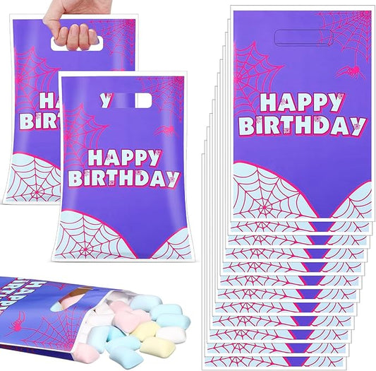 50 Pcs Birthday Party Favors Goodie Bags Cartoon Candy Gift Bags for Cartoon Theme Party Decorations Goodie Supplies Halloween Treat Bag Baby Shower Favors(Purple,Spider)