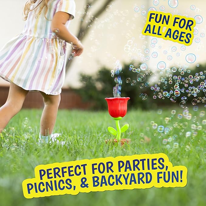6 Flower Bubble Machines with 12 Bottles Refill Solution, Bubble Maker Party Pack, Flower Bubble Blowers with Music for Kids, Summer Outdoor Garden Bubble Toy, Spring Party Decoration, Garden Gift