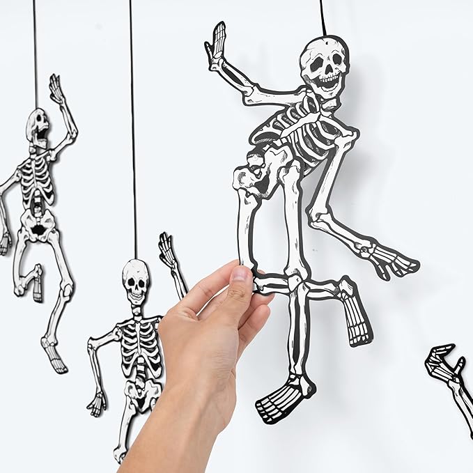 Cheerland Jointed Skeleton Garland Halloween Party Decorations Skull Garland Monster Disco Dancing String Decor Bones Spooky Scary Banner Kids Celebration Summerween Decoration and Supplies 15 Inch