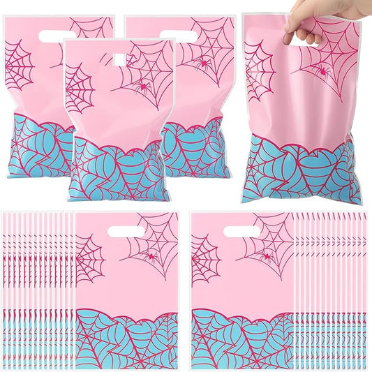 Eccliy 30 Pcs Pink Spider Birthday Party Favors Bags Cartoon Goody Candy Gift Bags for Spider Theme Party Decorations Supplies
