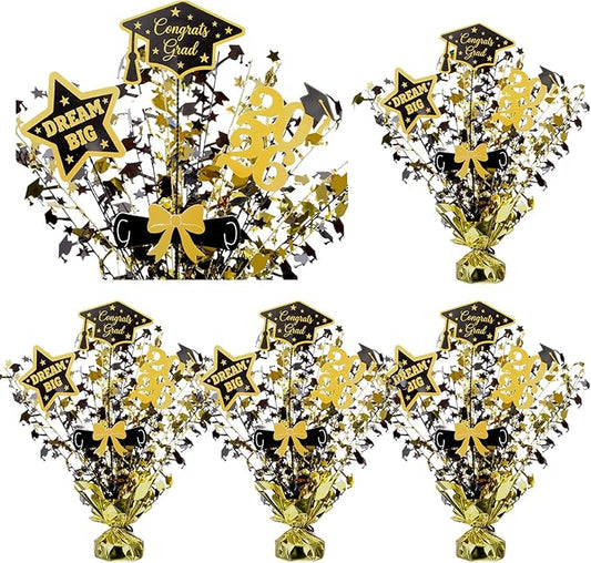 Unittype 6 Pack 2026 Graduation Table Centerpiece Black and Gold Party Decorations Congrats Grad Big Dream Centerpieces for Tables Metallic Foil Spray Centerpiece Glitter Cap Star Table Top Decor