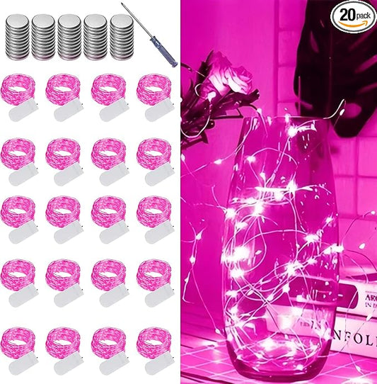 LAMPHOME 20 Pack Pink Fairy Lights, Battery Operated Valentine String Lights, 20 LED on 6.6FT Firefly Fairy for Wedding Party Mason Jar Christmas Bedroom Galentine's Day Valentines Day Decoration