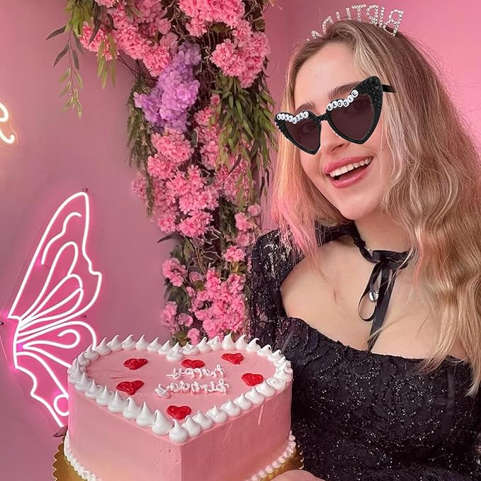 CIEHER Birthday Glasses for Women Girls Rhinestones Birthday Sunglasses Birthday Accessories Party Favors