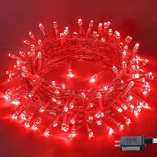 JMEXSUSS 150 LED Red Christmas Lights Indoor Outdoor Waterproof, Connectable 59 Ft Red String Lights Plug in, 8 Modes Twinkle Fairy Light for Bedroom Patio Party Tree Holiday Decor