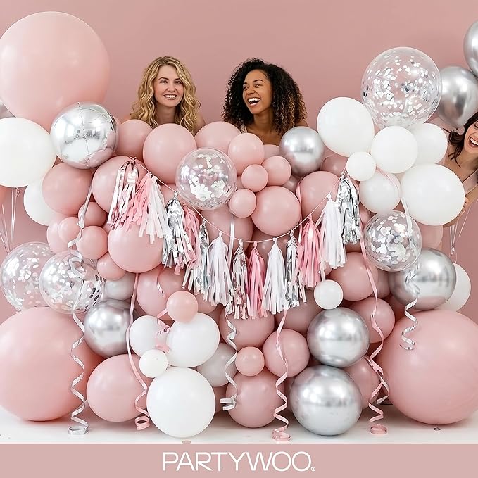 PartyWoo Dusty Pink Balloons 140pcs Different Sizes of 18 12 10 5 Inch Boho Blush Lilac Pink Latex Balloons for Birthday Baby Shower Graduation Anniversary Bachelorette Party Decorations Pink-F54